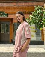 美式復古拼接撞色短袖