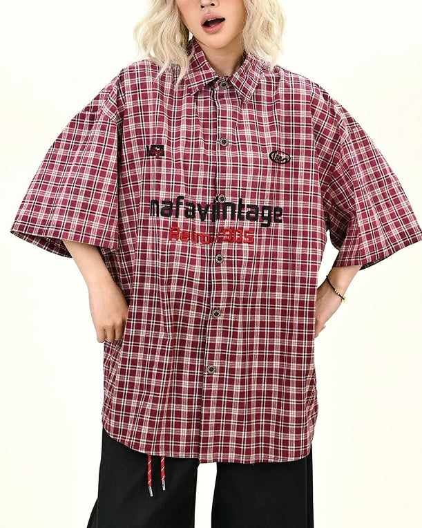 Gradient plaid short-sleeved shirt