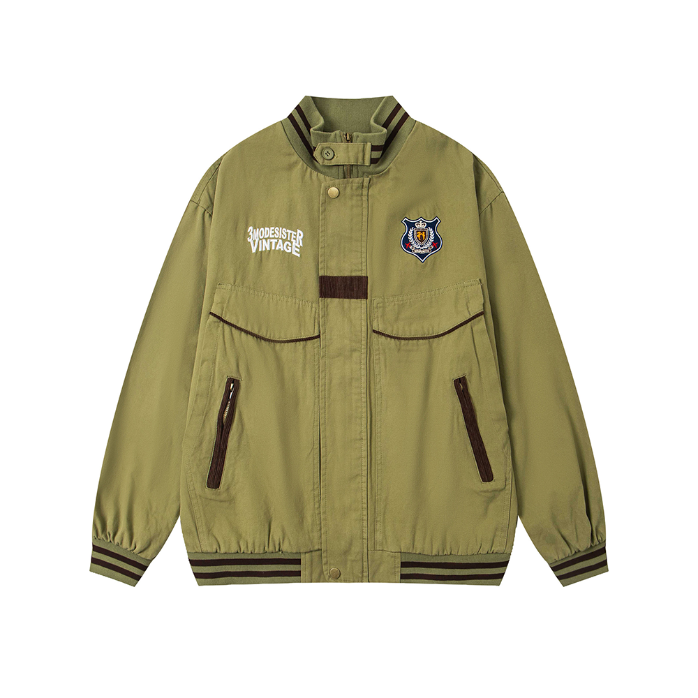 Retro letter stand collar jacket