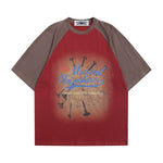 American retro contrasting raglan letter short sleeves