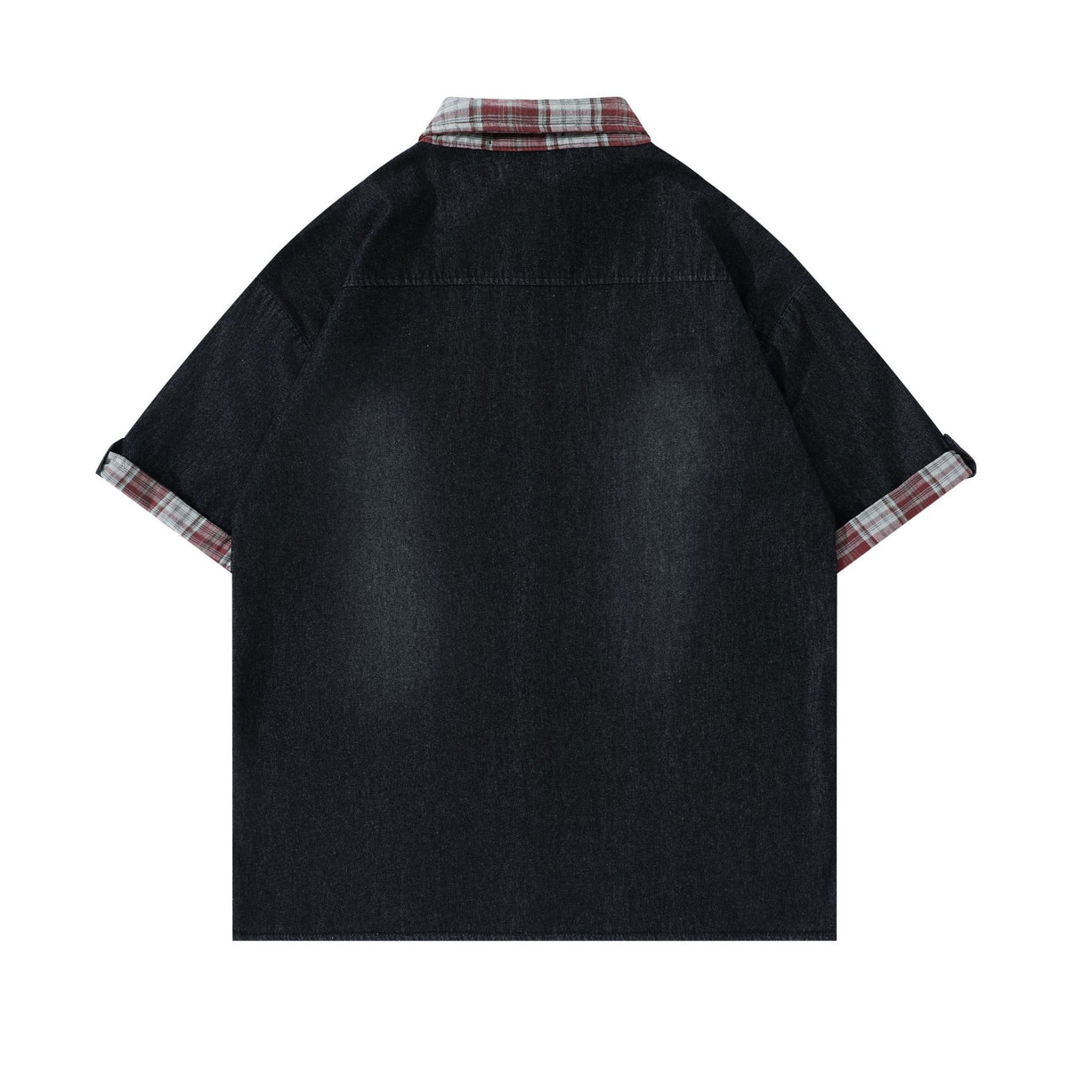 American retro gradient denim tie shirt