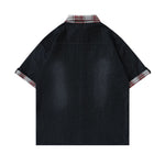 American retro gradient denim tie shirt