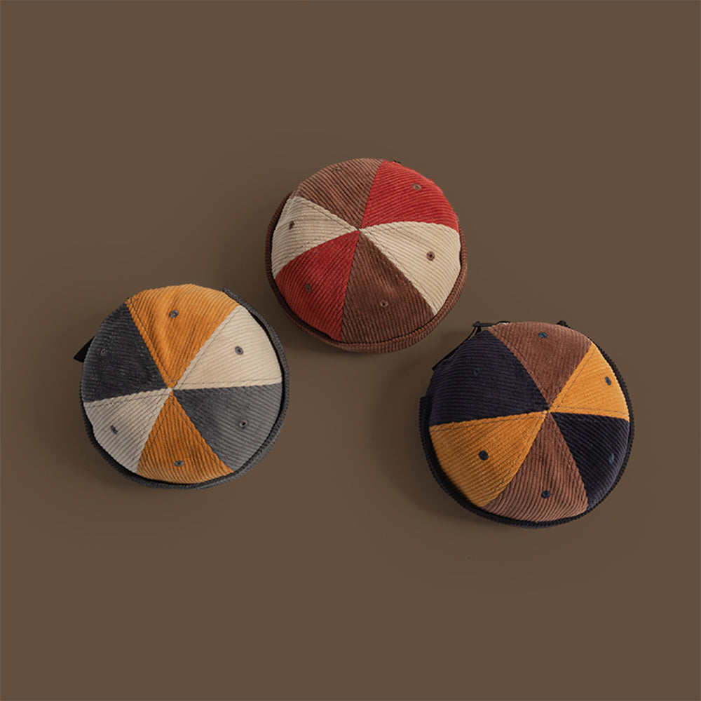 復古燈芯絨拼色帽