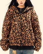 Retro leopard print hooded cotton jacket