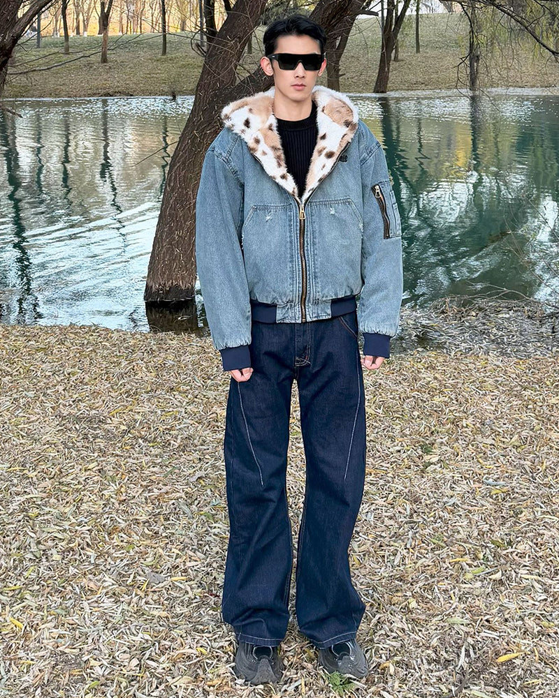 Patchwork cotton-padded denim jacket