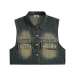 Retro workwear contrast denim vest