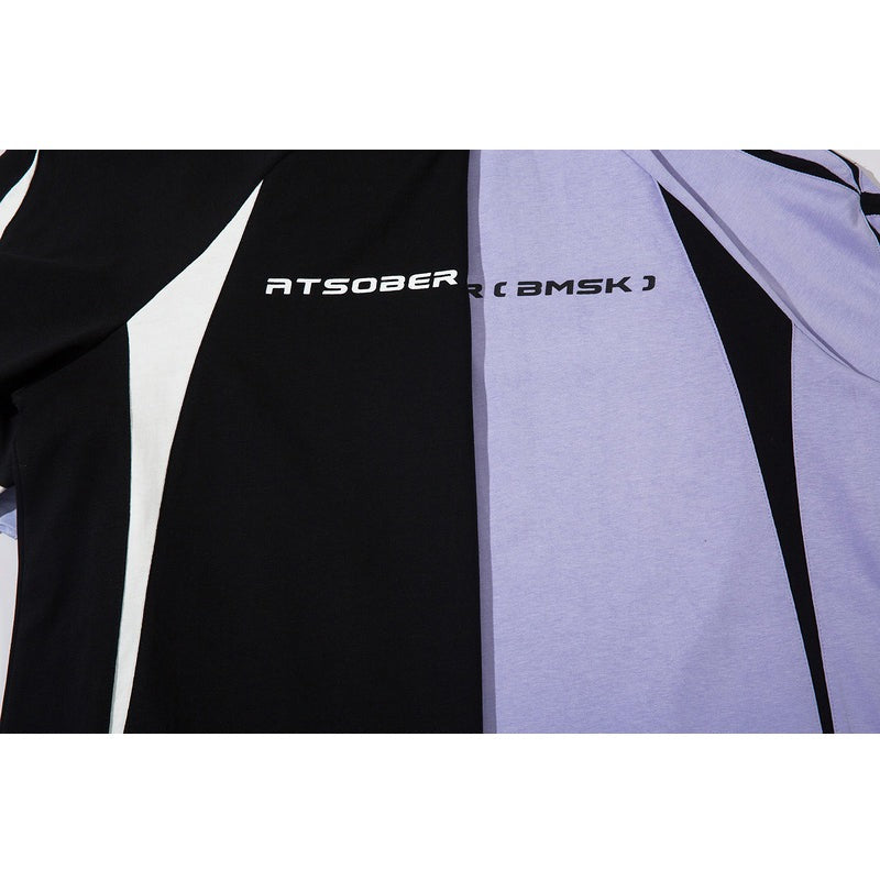 Retro patchwork contrasting raglan short sleeves