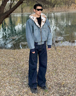 Patchwork cotton-padded denim jacket