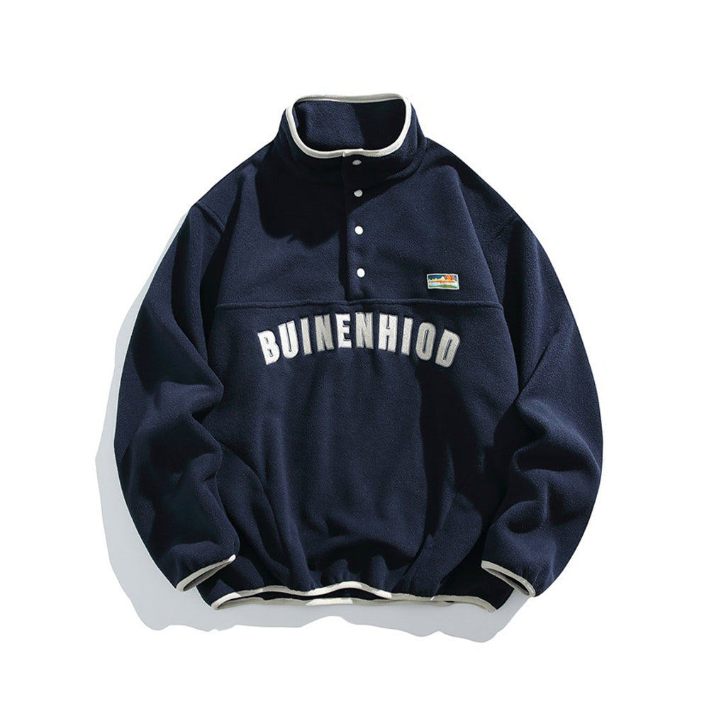 Casual stand-up collar fleece-lined sweatshirt