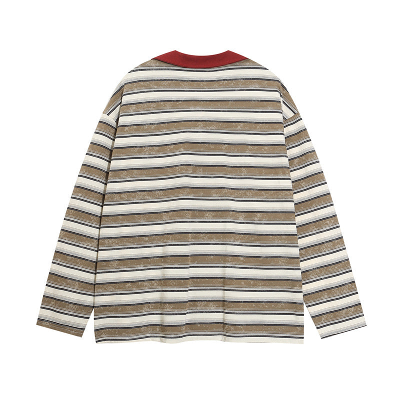 復古條紋情侶撞色polo衫