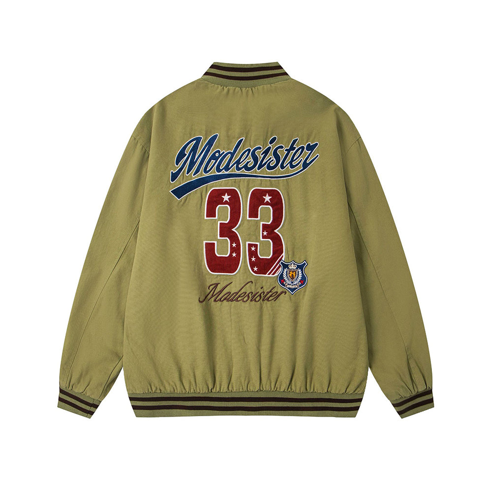 Retro letter stand collar jacket