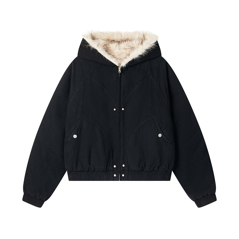 모피 트리밍 후드 코튼 패딩 재킷