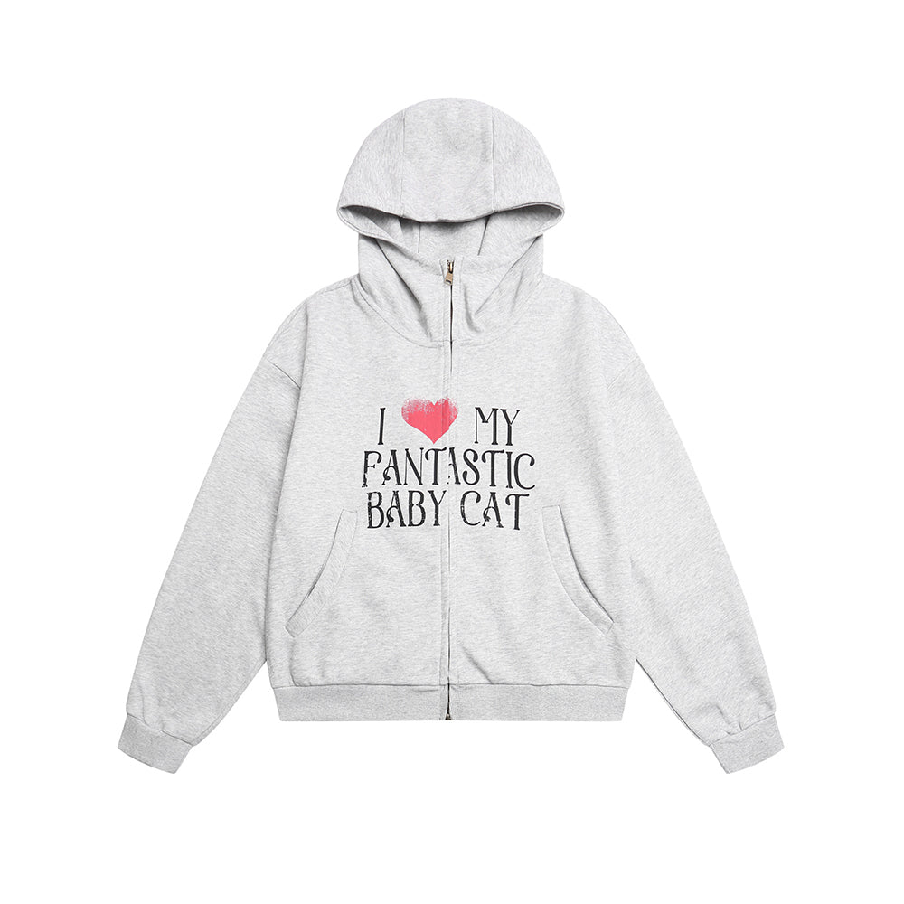 Heart Letters Hooded Sweatshirt Jacket