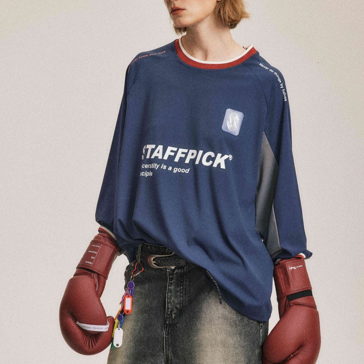 Retro patchwork round neck long sleeves