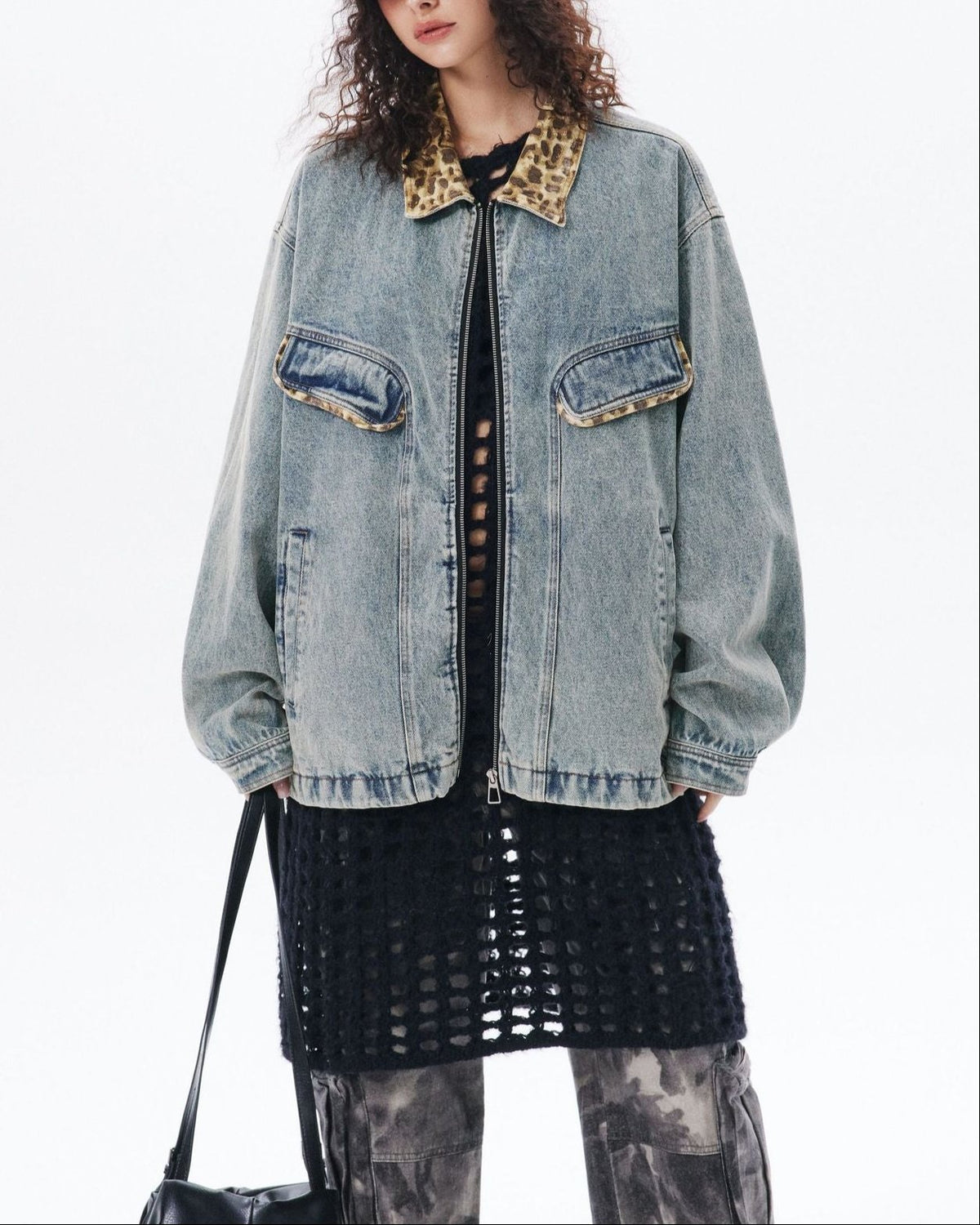 Vintage leopard print denim jacket