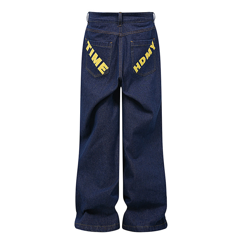 Cute patterned loose denim trousers Size:M