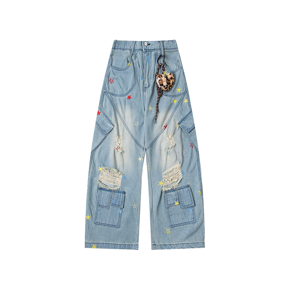 Washed leopard print jeans