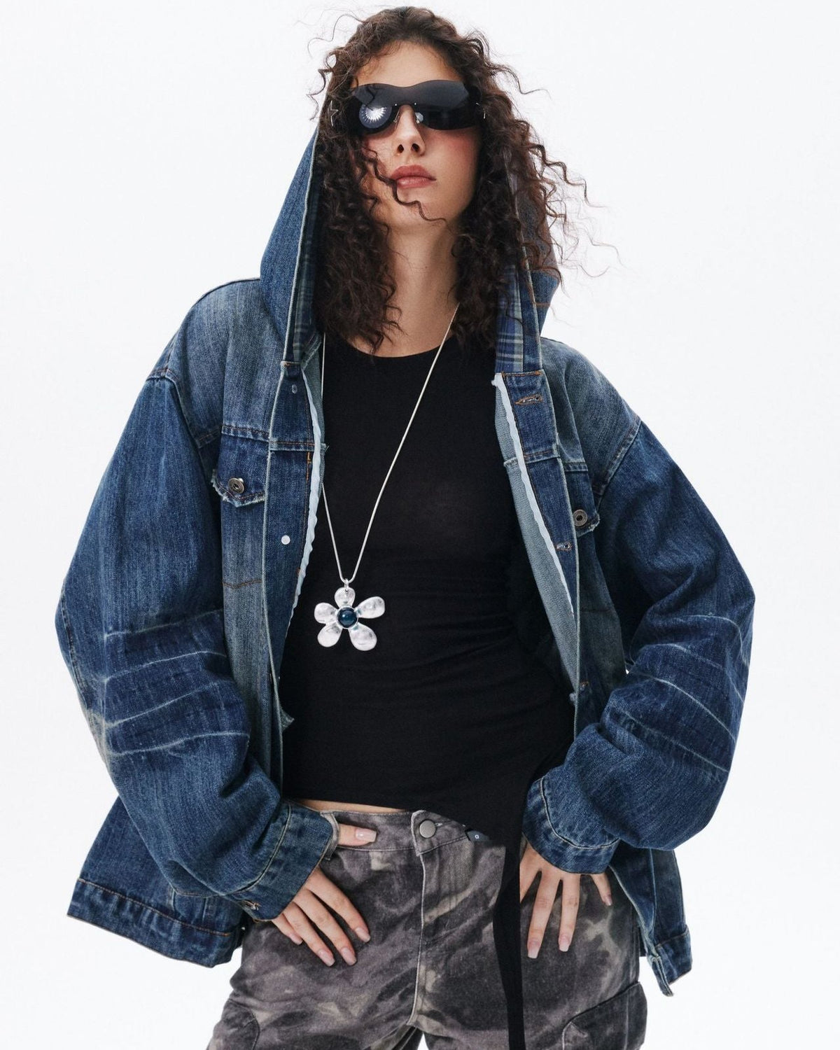 vintage denim hooded jacket