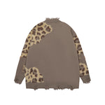 復古豹紋拼接開衫毛衣