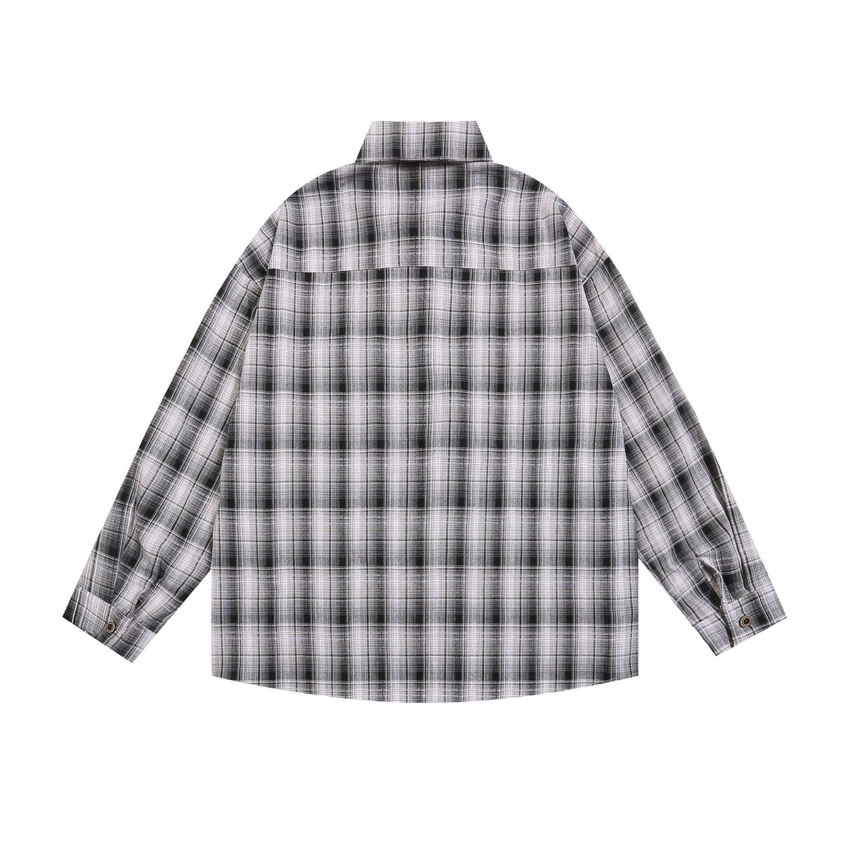 復古純色格子長袖襯衫