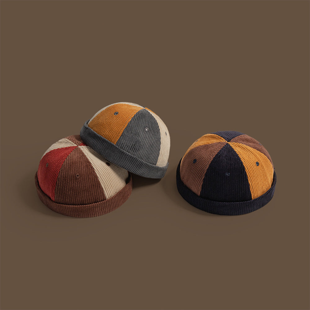 復古燈芯絨拼色帽