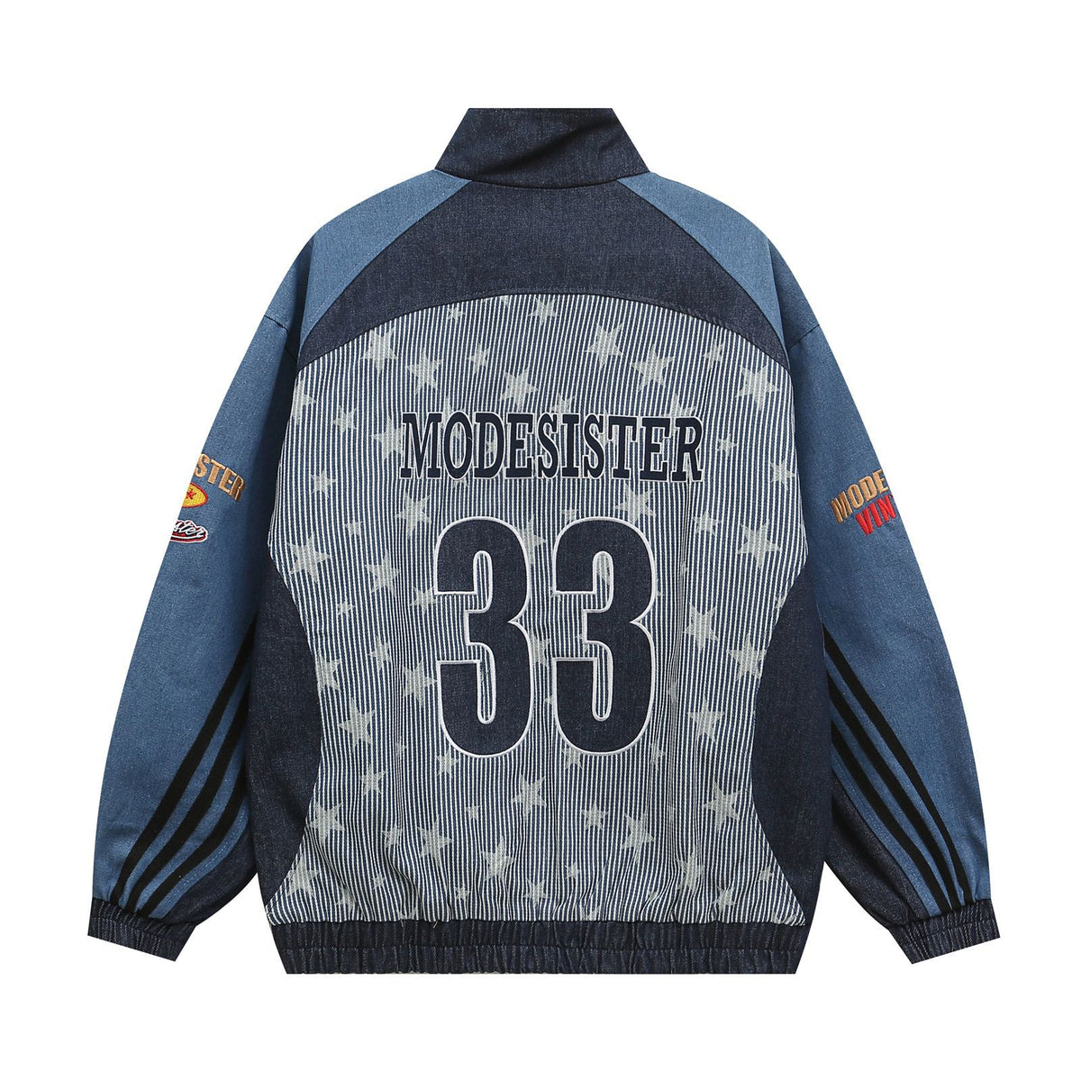 復古撞色條紋牛仔外套