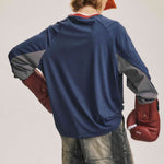 Retro patchwork round neck long sleeves