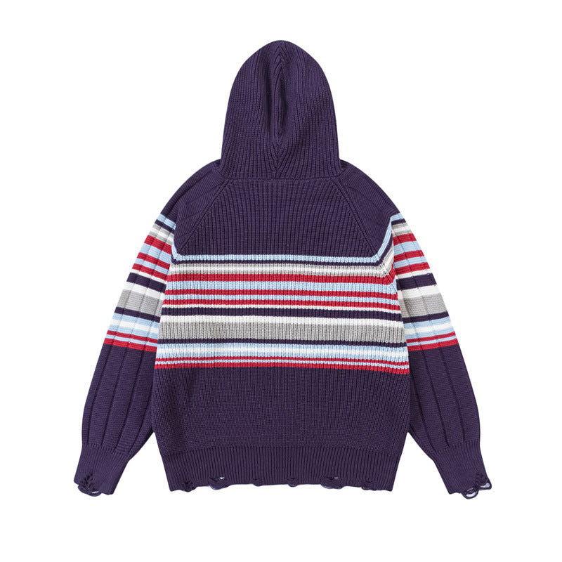 復古撞色條紋連帽衛衣