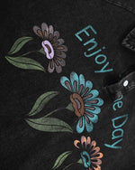 美式水洗做舊花朵翻領短袖