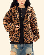 Retro leopard print hooded cotton jacket