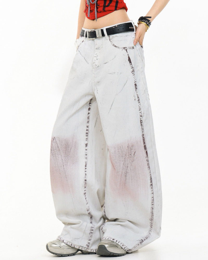 Retro loose curved trousers
