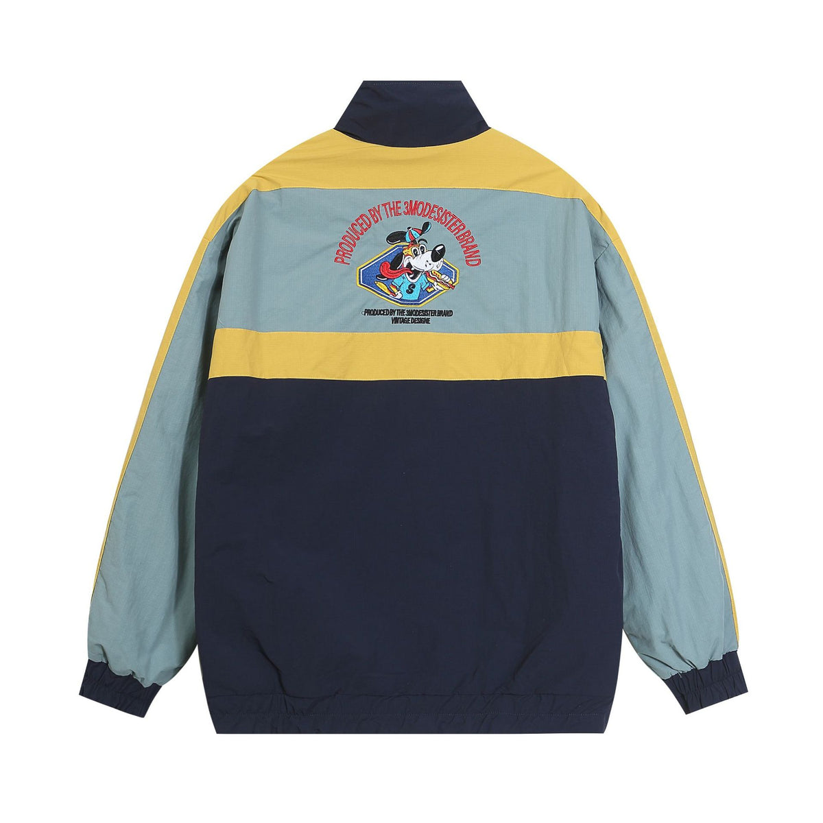 Contrast color patchwork stand collar reversible jacket