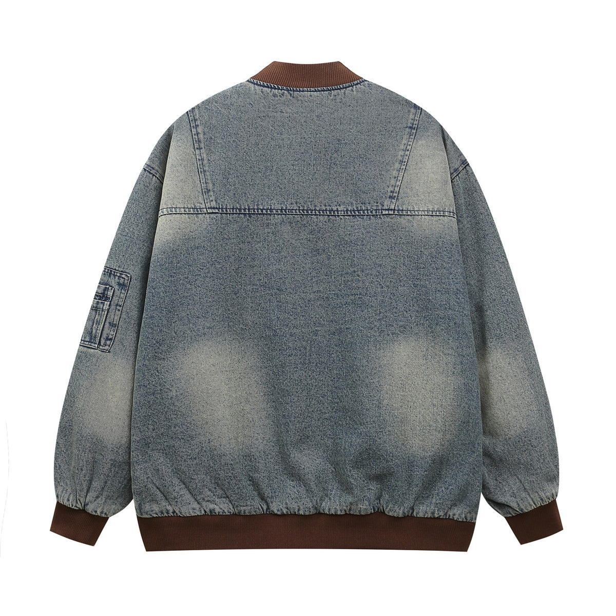 Retro distressed embroidered denim baseball jersey