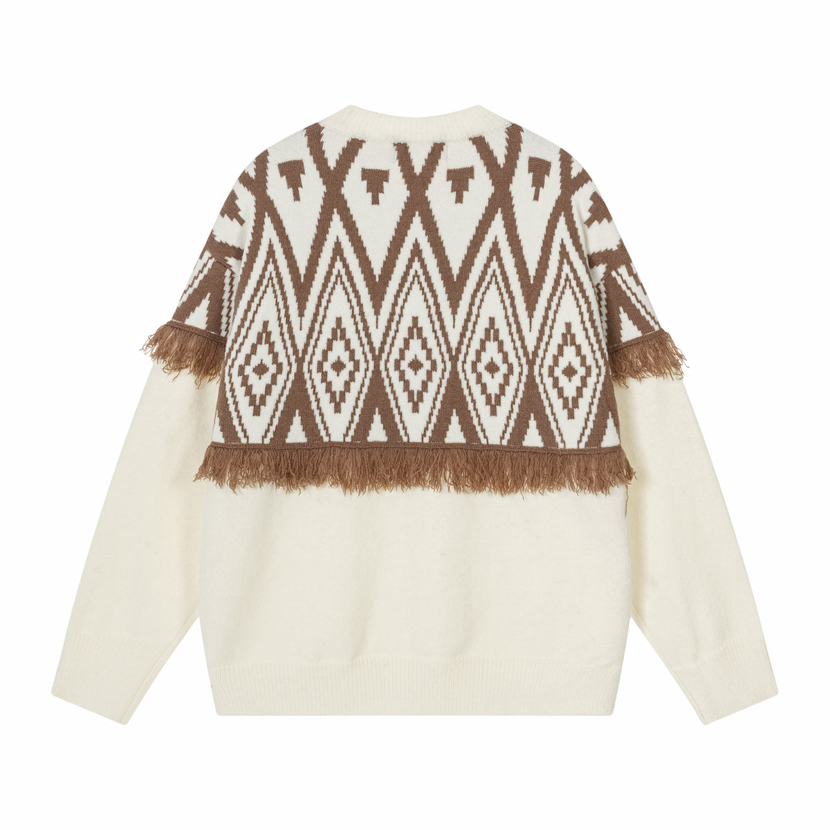 復古流蘇撞色圓領毛衣