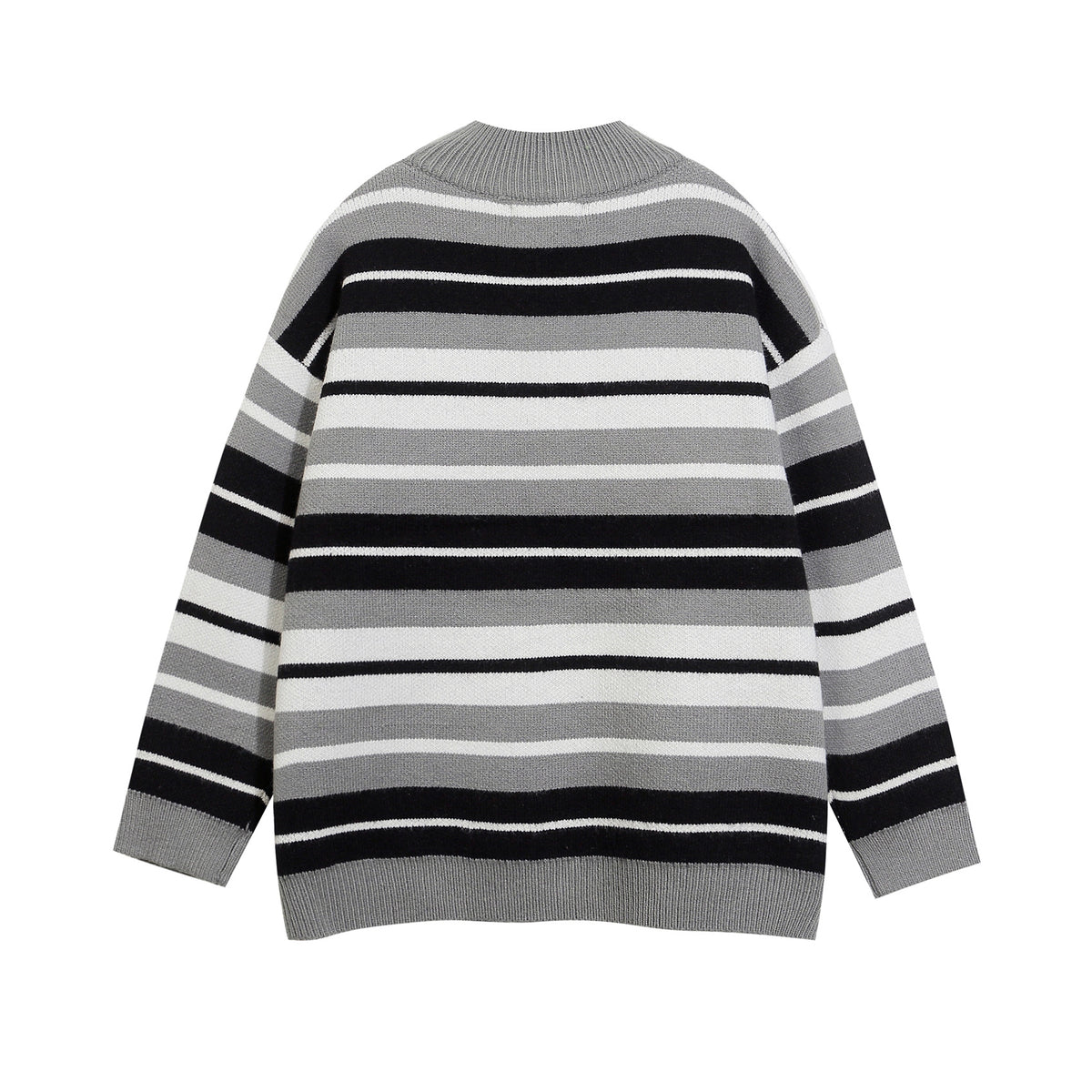 striped stand collar cardigan sweater