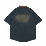 Distressed letter embroidered short-sleeved shirt