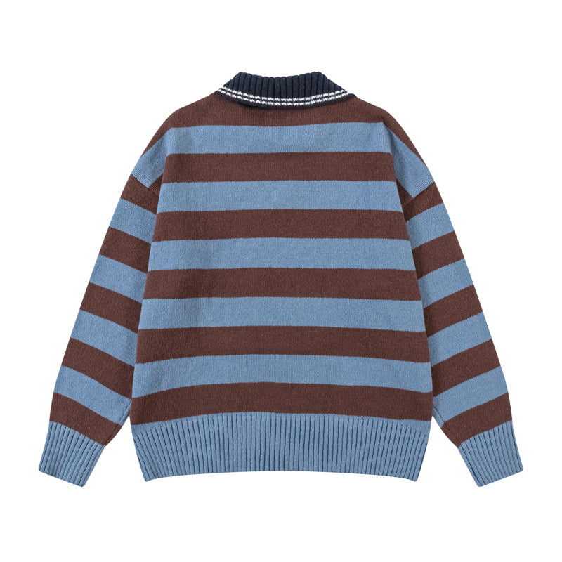 Retro yellow versatile striped sweater