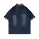 American retro gradient denim tie shirt
