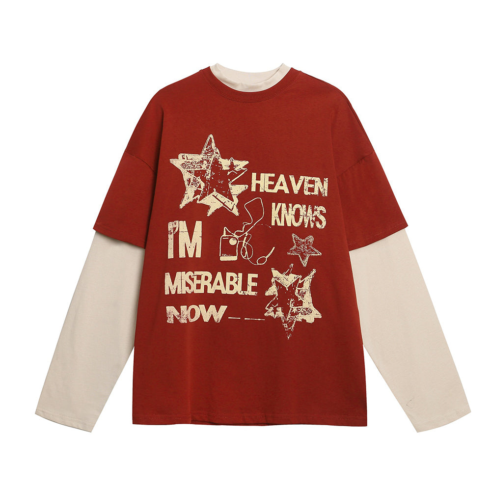 Autumn fake two piece long sleeves