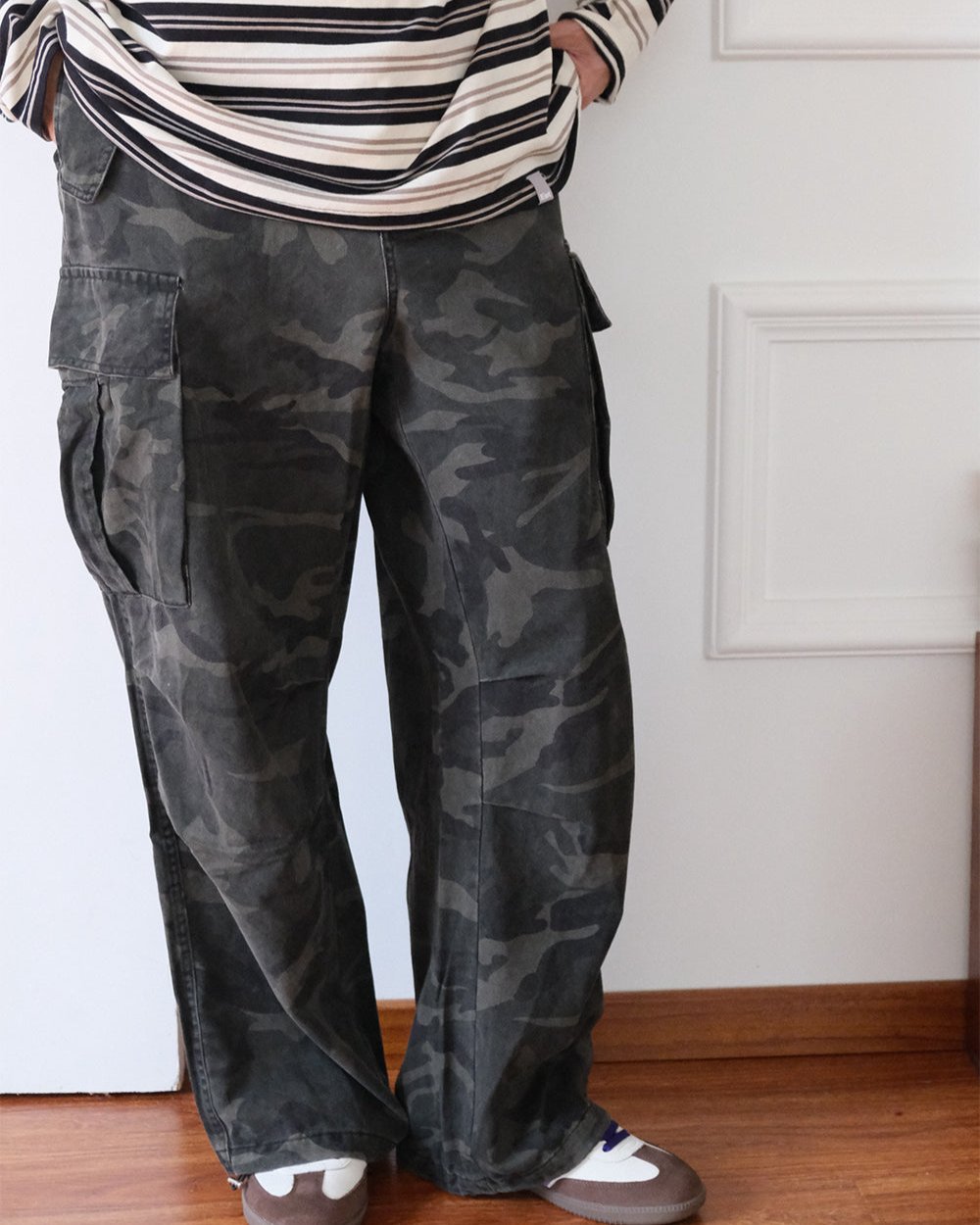 Retro versatile straight-leg camouflage overalls