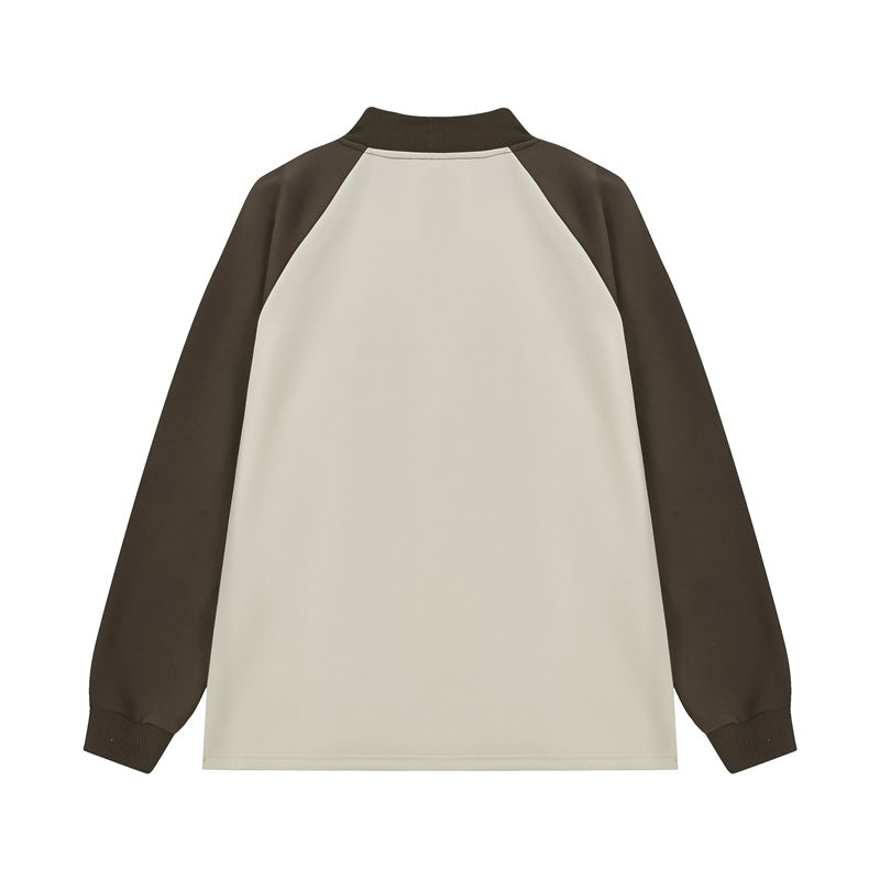 Retro stitching stand collar couple sweatshirt