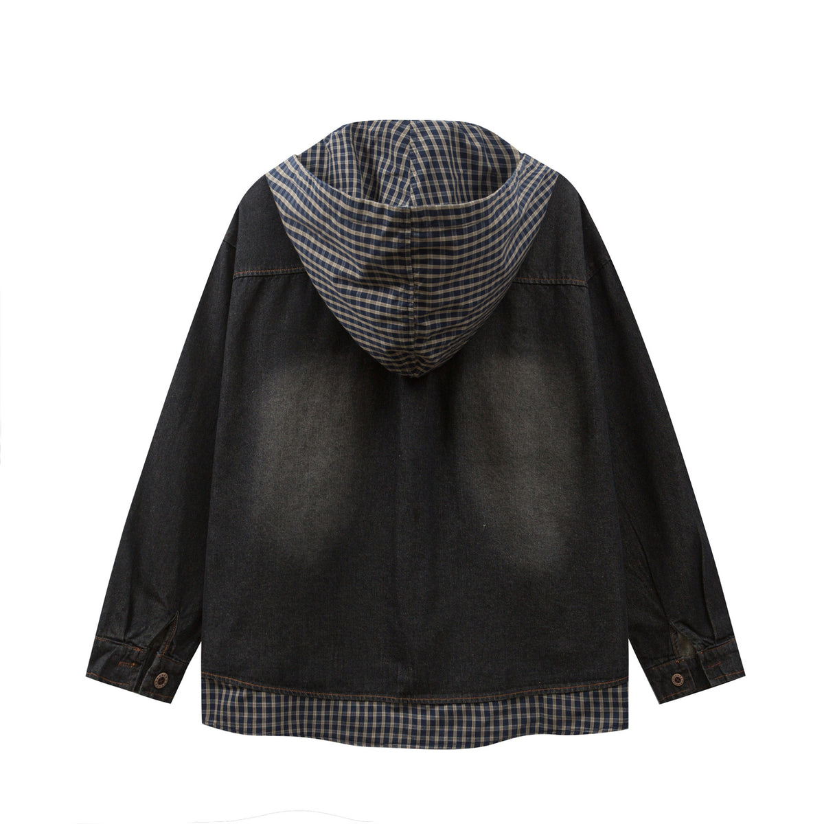 復古格子拼接假兩件牛仔外套