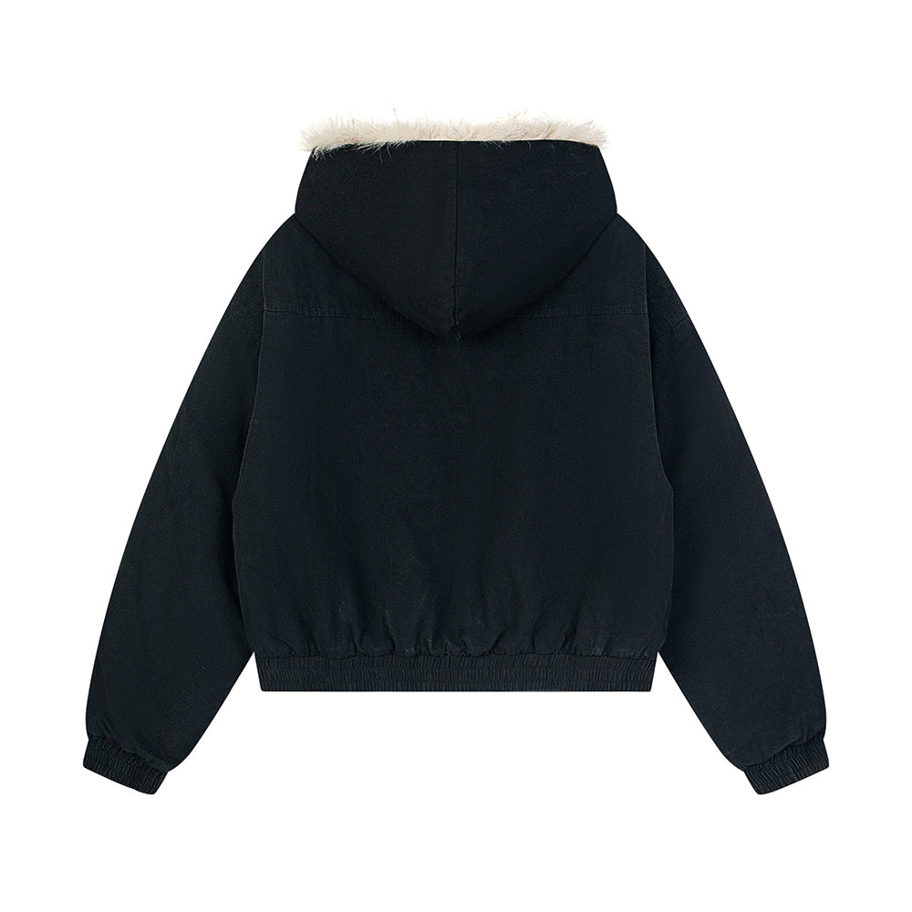 모피 트리밍 후드 코튼 패딩 재킷