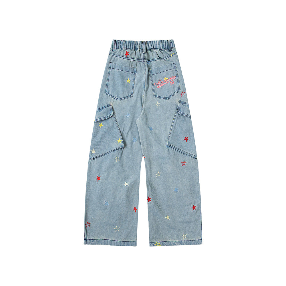 Washed leopard print jeans