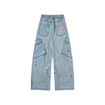 Washed leopard print jeans