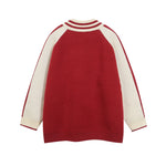 復古拼色刺綉立領針織外套