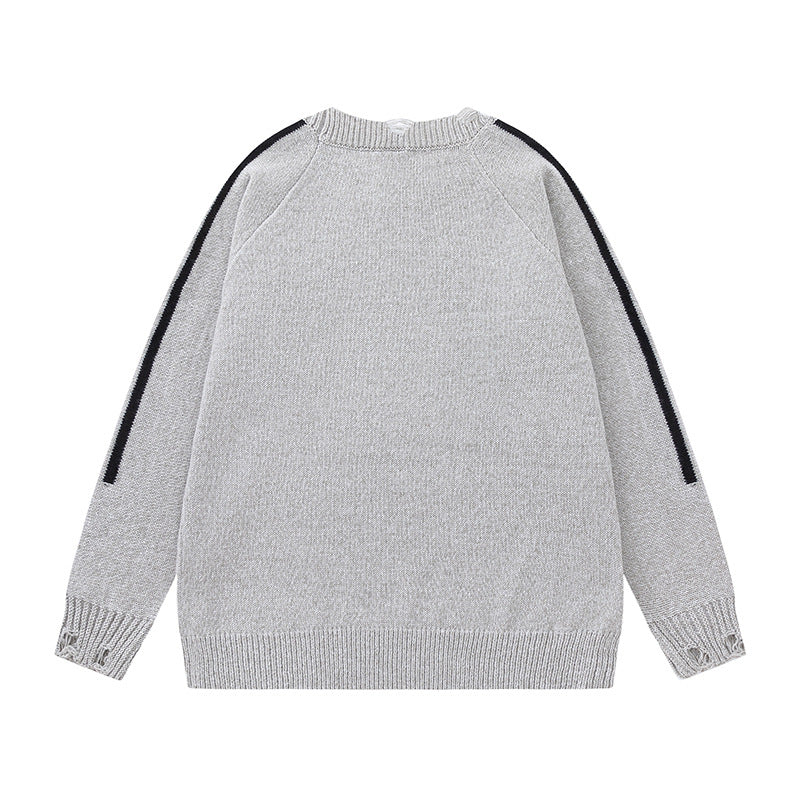 復古三條杠休閑毛衣