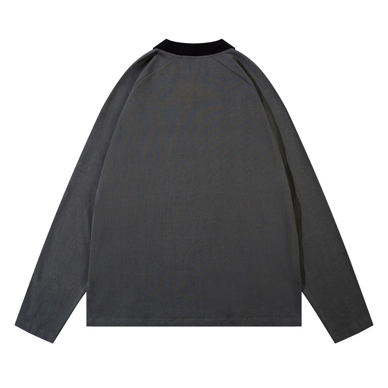 復古運動風撞色拼接長袖