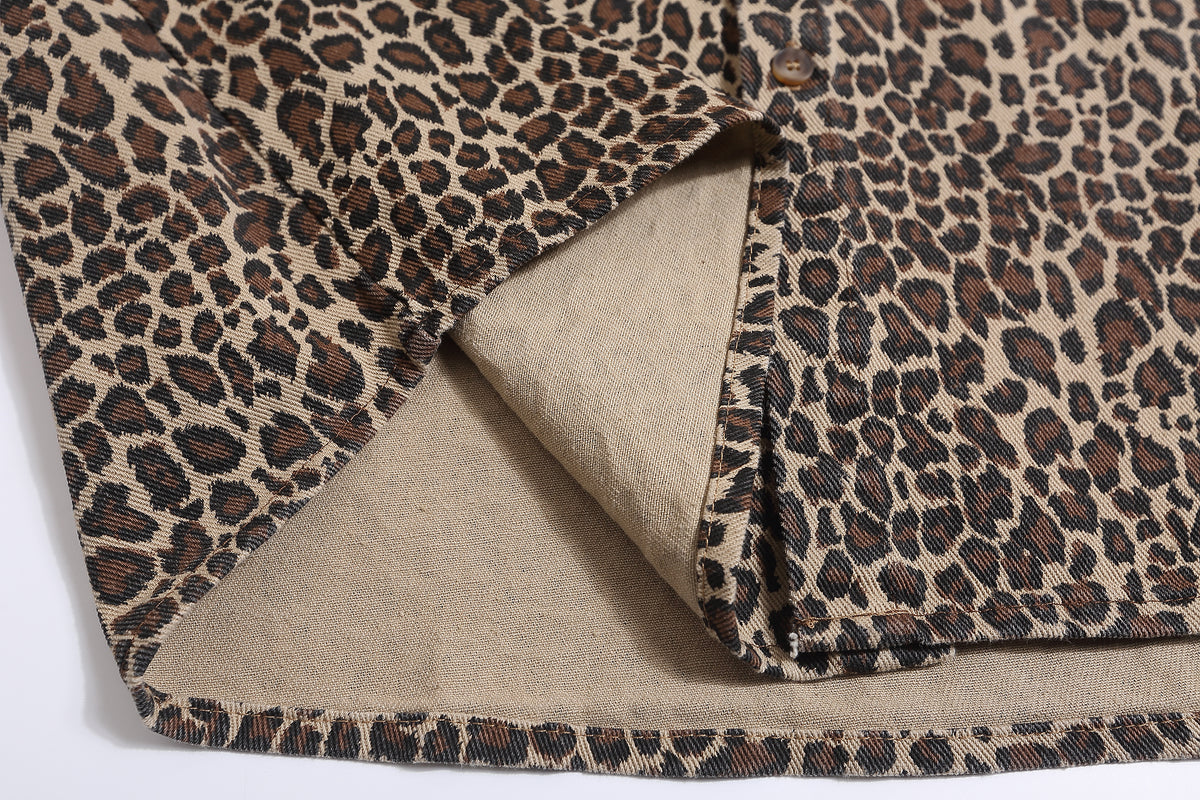 American retro leopard print short-sleeved shirt