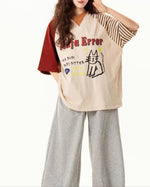 Contrast color kitten short sleeves